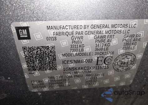 2019 Chevrolet Tahoe Ls z USA, uszkodzony, nr VIN 1GNSKAKC3KR115715